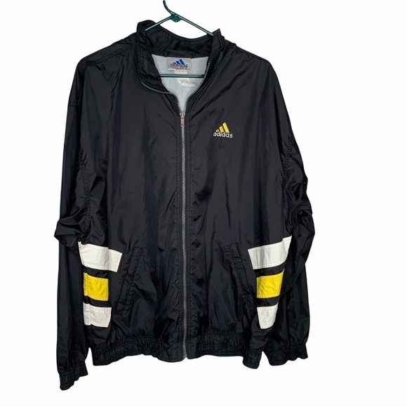 Adidas Mens Windbreaker Spellout size Large Black - Picture 1 of 13